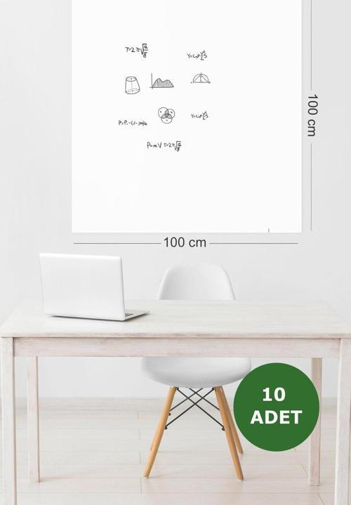 10 Adet 100x100 Beyaz, Kendiliğinden Tutunan, Statik, Yapışkansız Sihirli Akıllı Kağıt Yazı Tahtası