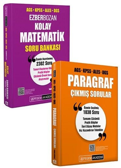Pegem KPSS MEB-AGS ALES DGS Paragraf Çıkmış Sorular + Matematik Soru Bankası 2 li Set Pegem Akademi Yayınları