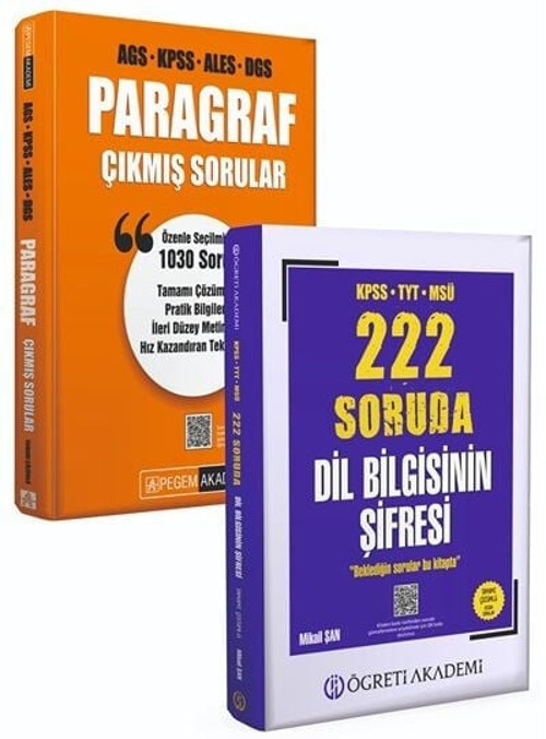Pegem + Öğreti KPSS MEB-AGS ALES DGS Paragraf Çıkmış Sorular + Dil Bilgisi Soru Bankası 2 li Set Pegem + Öğreti Akademi
