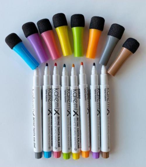 Yazı Tahtası Kalemi Seti - 8 Renk Mıknatıslı Kalem, Statik Akıllı Kağıt Tahta Kalemi