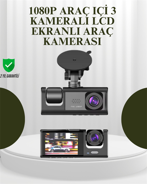 popüler G-Sensörlü 3'lü Kayıtlı Araç Kamerası 2026