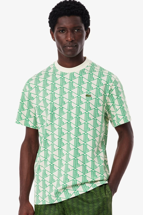 Classic Fit Monogram T-shirt Erkek Bisiklet Yaka Tişört Yeşil
