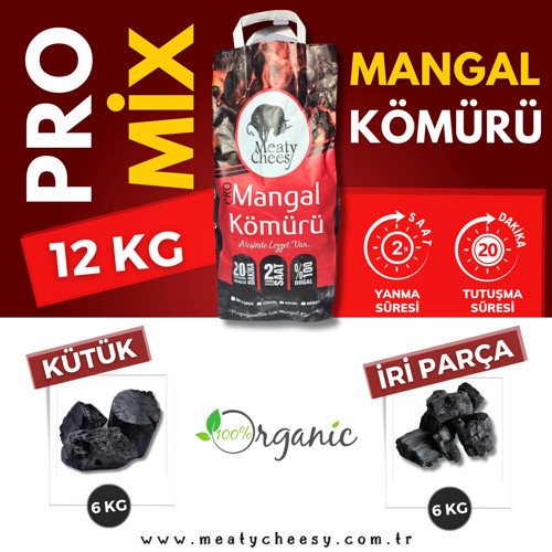 Meaty&Cheesy Mix Bio Karbon Mangal & Barbekü Kömürü (Kütük + İri Parça) - 12 kg