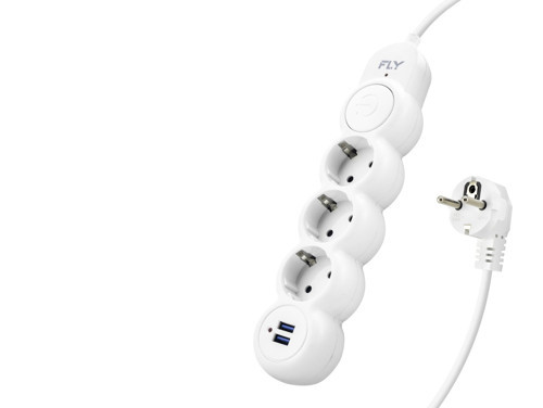 Termal Akım Korumalı Uzatma Kablosu 3 Priz + 2X Usb 2.1A Anahtarlı 2 M - Beyaz 3393-01