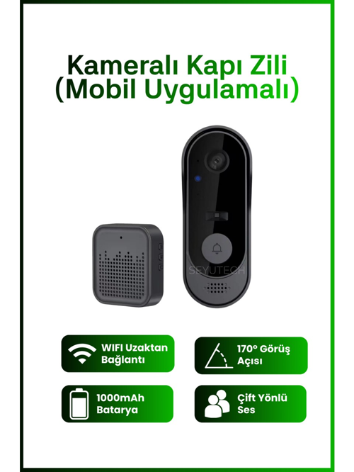 Harvox Wi-Fi Kameralı Kapı Zili – 1080p Akıllı Kablosuz Görüntülü Güvenlik Kamerası, 170° Geniş Açı, Uzaktan Kontrol