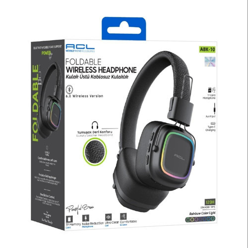 ACL ABK-10 Ultra Bass Kablosuz Bluetooth Kulak Üstü Kulaklık Yumuşak Deri Siyah