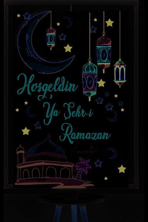 Ramazan Ayı Temalı Cam Duvar Süsleri Hoşgeldin Ramazan Sticker Seti