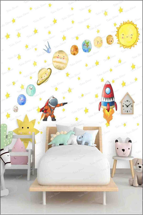 Mutlu Gezegenler Çocuk Bebek Odası Kendinden Yapışkanlı Duvar Sticker