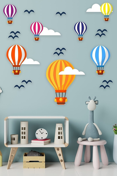 Duvar Sticker Uçan Balonlar Beyaz Bulutlar Ve Kuşlar Odanızın Havasını Değiştirin