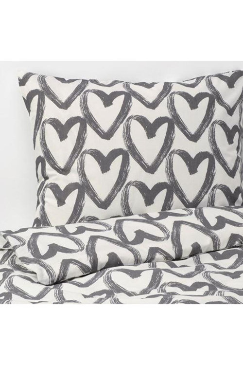 Çift Kişilik Nevresim Takımı Kalpli Meridyendukkan Beyaz-Gri 240X220 Cm Çarşafsız