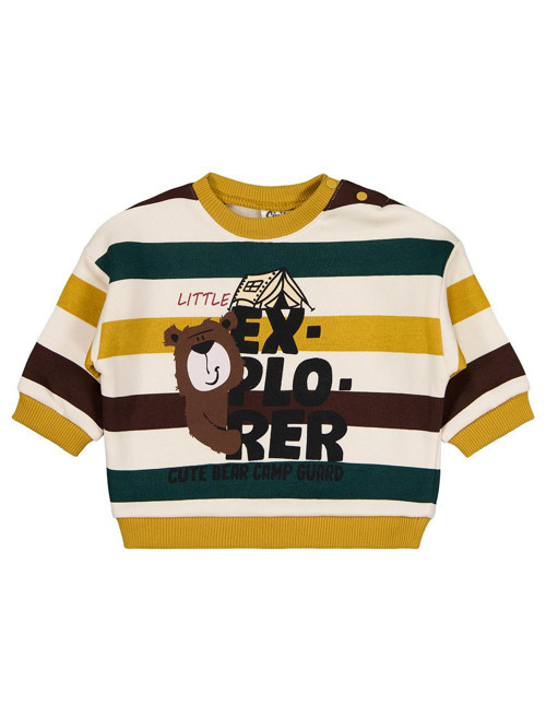 Ayıcık Baskılı Çizgili 6-18 Ay Sweatshirt - Hardal 12-18 Ay