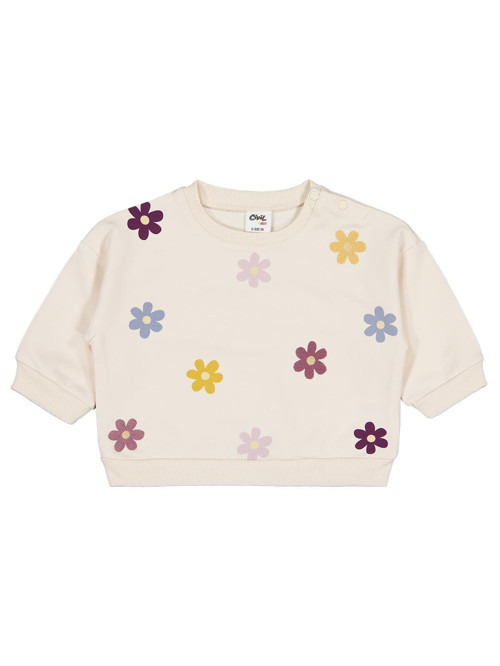 Çiçek Baskı ve Nakışlı 6-18 Ay Sweatshirt - Bej 12-18 Ay