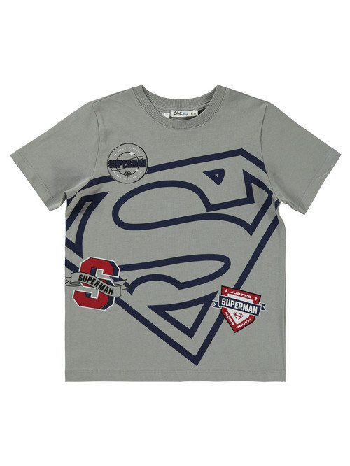 Süperman Logolu 6-9 Yaş Tişört - Gri 6-7 Yaş