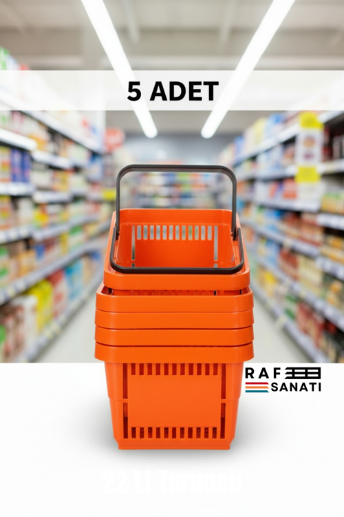 5 ADET / 22 Litre Plastik Market Alışveriş Sepeti Profesyonel Market Mağaza El Sepeti