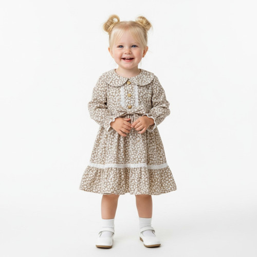 Çantalı Çiçekli Kız Çocuk Elbise