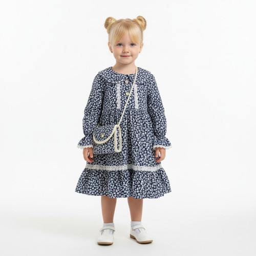 Çantalı Çiçekli Kız Çocuk Elbise