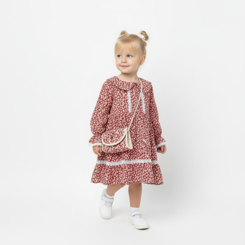 Çantalı Çiçekli Kız Çocuk Elbise