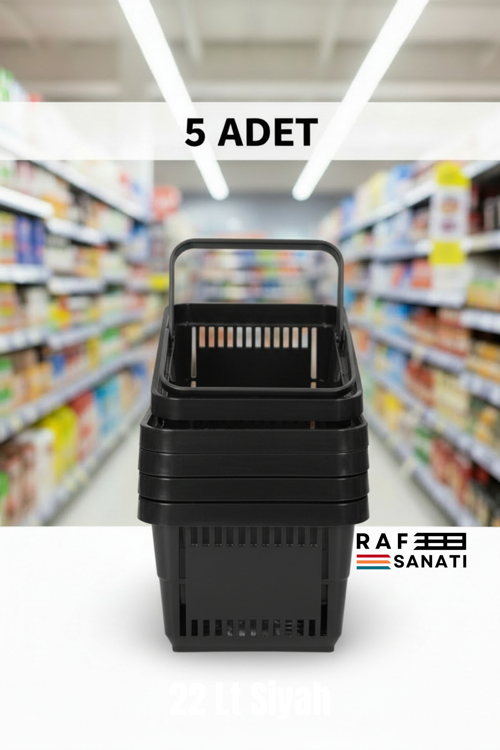 5 ADET / 22 Litre Plastik Market Alışveriş Sepeti Profesyonel Market Mağaza El Sepeti