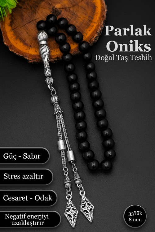 Erkek Oniks Taşlı Tesbih 8 mm Doğal Taş Oniks Tesbih BT044