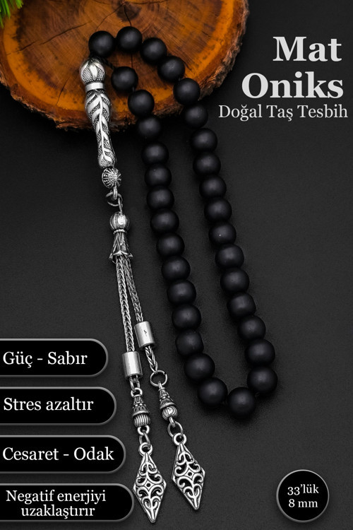 Mat Oniks Tesbih Erkek Doğal Taş Tesbih 8 mm BT056