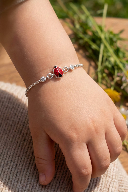 925 Ayar Gümüş Mineli Uğur Böceği Çocuk Bileklik ST410