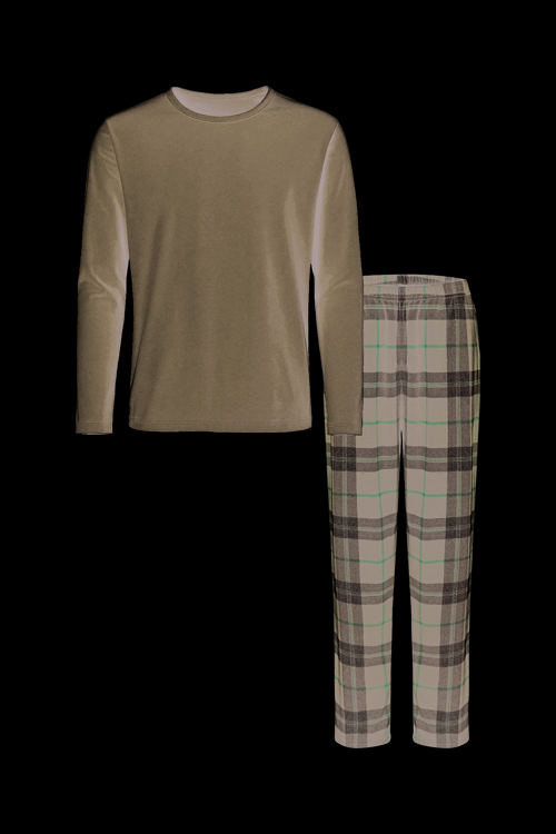 Micro Süet Uzun Kollu Ekose Desenli Pijama Takımı