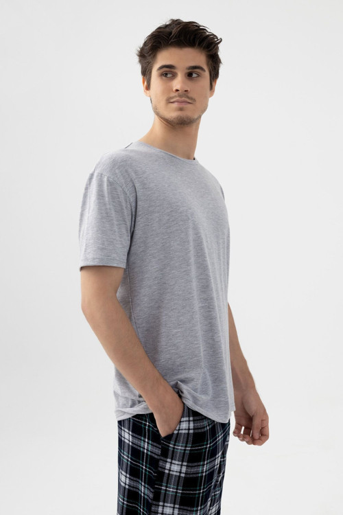 Erkek Gri Melanj Alt Desenli Şortlu Pijama Takımı