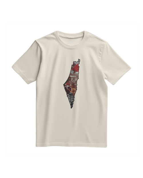 Unisex Kısa Kollu Filistin Haritası Kolaj Baskılı Tişört S - 2xl T300033
