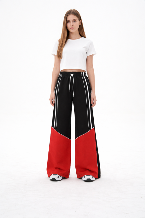 Kız Çocuk Bol Paça Beli Bağcıklı Cepli Eşofman Altı Palazzo Pantolon