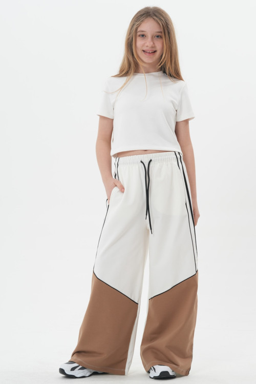 Kız Çocuk Bol Paça Beli Bağcıklı Cepli Eşofman Altı Palazzo Pantolon