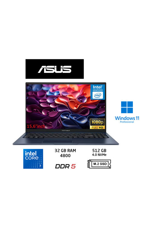 Vivobook 15 Core 7 150U 32 Gb-512 Gb Ssd-15.6'' Windows 11 Pro X1504Va-Bq5456 Notebook