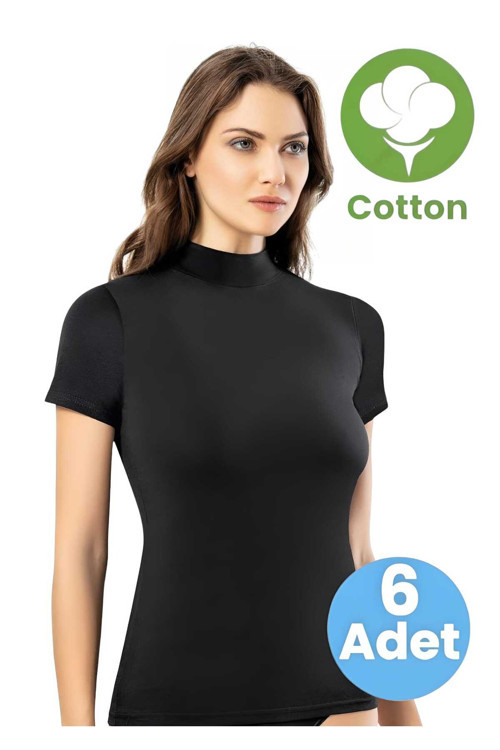 Kadın 6'lı Kısa Kol Yarım Boğazlı Atlet T-shirt