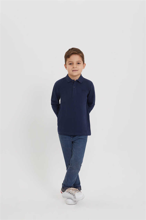 Soon Erkek Çocuk %100 Pamuk Pike Polo Yaka Sweatshirt Lacivert