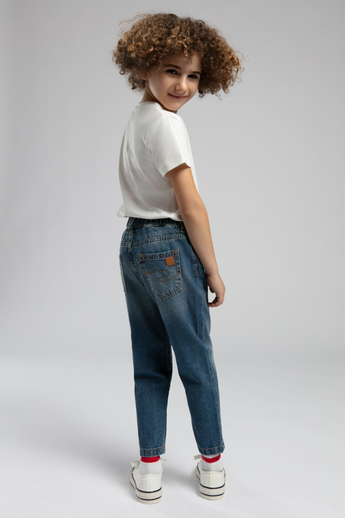 Balloon Normal Bel Rahat Kesim Geniş Paça %100 Pamuk Mavi Erkek Çocuk Jean Pantolon