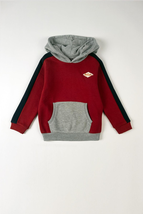 Mobo Erkek Çocuk Kapüşonlu Sweatshirt Kırmızı - Grimelanj