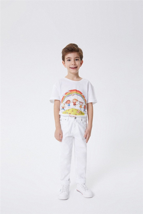 Sky Normal Bel Dar Kesim Düz Paça Beyaz Erkek Çocuk Pantolon