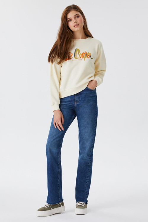 Tila Kadın %100 Pamuk O Yaka Sweatshirt Ekru