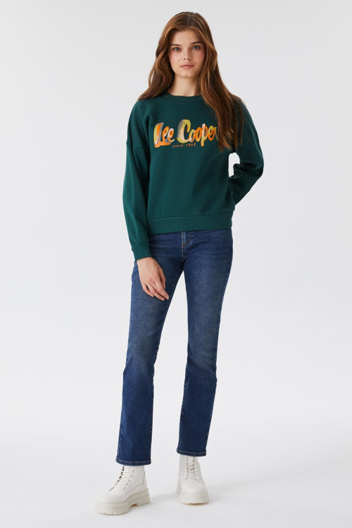 Tila Kadın %100 Pamuk O Yaka Sweatshirt Zümrüt Yeşili