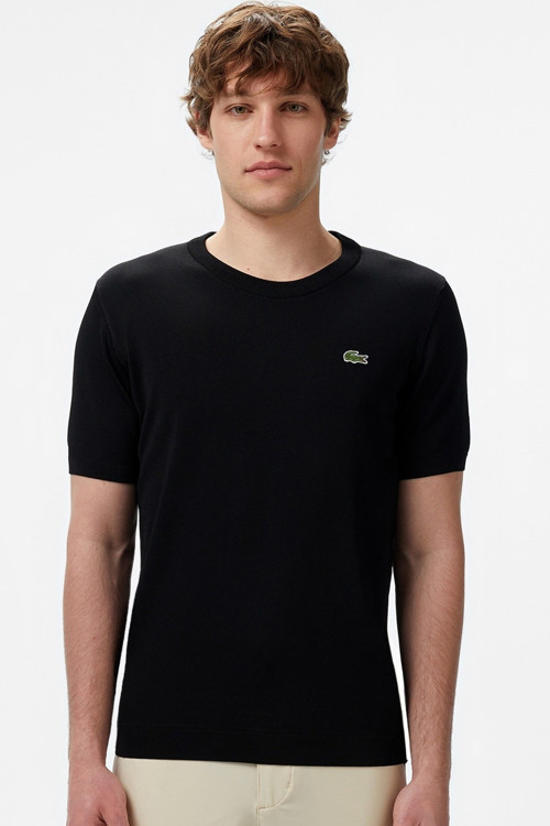 Men's Regular Fit Short Sleeve Crew Neck Knit Sweater Erkek Bisiklet Yaka Triko Tişört Siyah