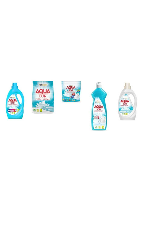 AquaBor Doğal Mineralli Sıvı Renkliler + 4 kg Beyaz + Tablet + Elde Bulaşık + Sıvı Beyaz 5 li Set