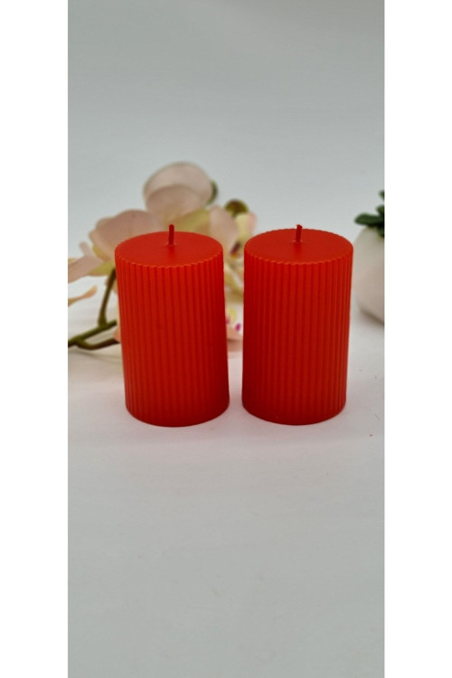 Dekoratif Oluklu Silindir Mum 2 Li Set 6 X 10 Cm