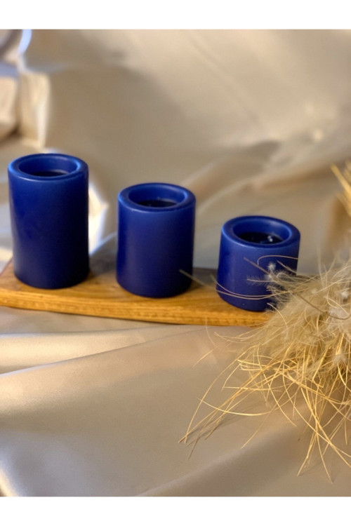 3 Lü Set Lacivert Çökertme Slindir Mum Çap: 6,5