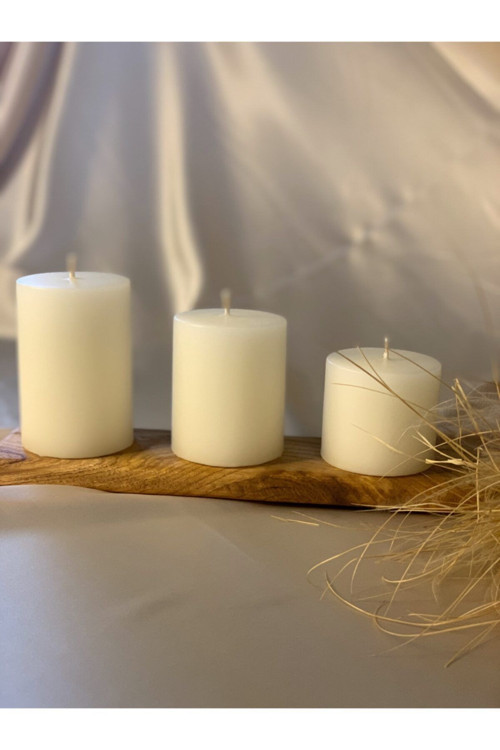 3 Lü Set Krem Silindir Mum Çap: 6,5