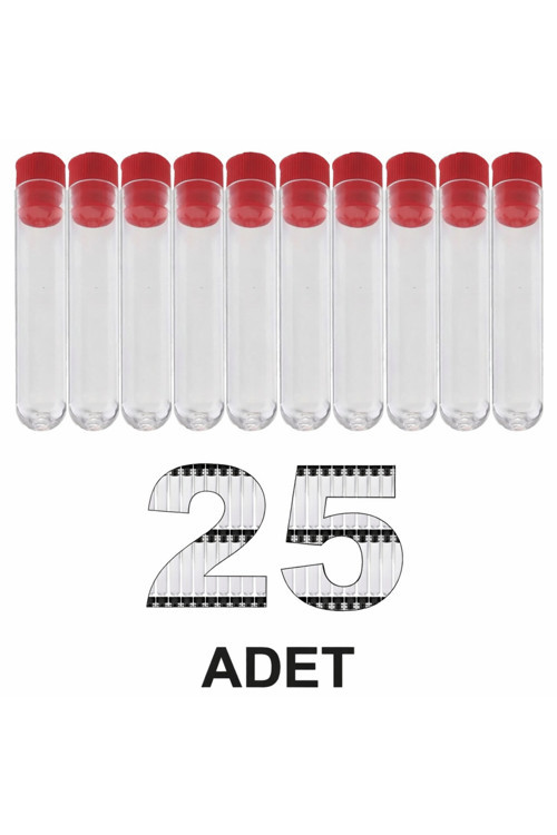 12X75 Mm Deney Tüpü Dibi Yuvarlak Kapaklı (25 Adet)