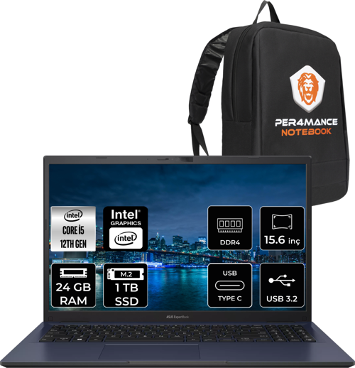 ExperBook B1502CBA i5 1235U 24GB RAM 1TB SSD 15.6" FHD FDOS BQ0254 & PER4 Çanta
