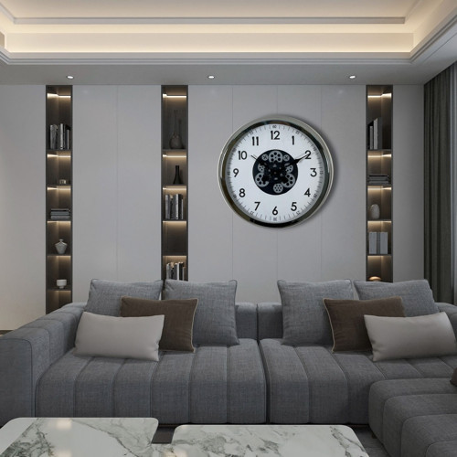 Büro Ev Ofis Hediyesi için 60CM Krom Sade Stil Çarklı Duvar Saati