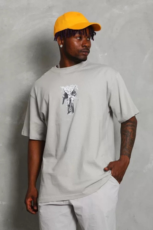 Unisex Oversize Baskılı Bisiklet Yaka TShirt