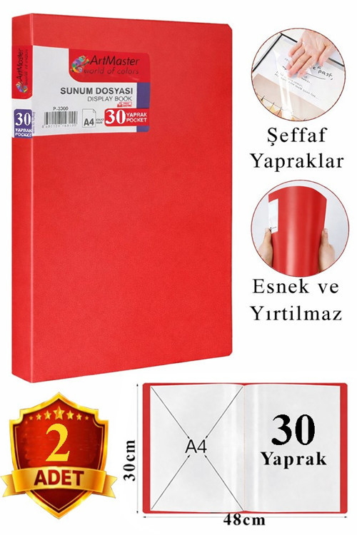 Kırmızı Sunum Dosyası 30 lu 2 Adet Poşet Dosyalı Katalog Dosyası 30 Poşetli Kendinden Dosya Plastik Kapaklı