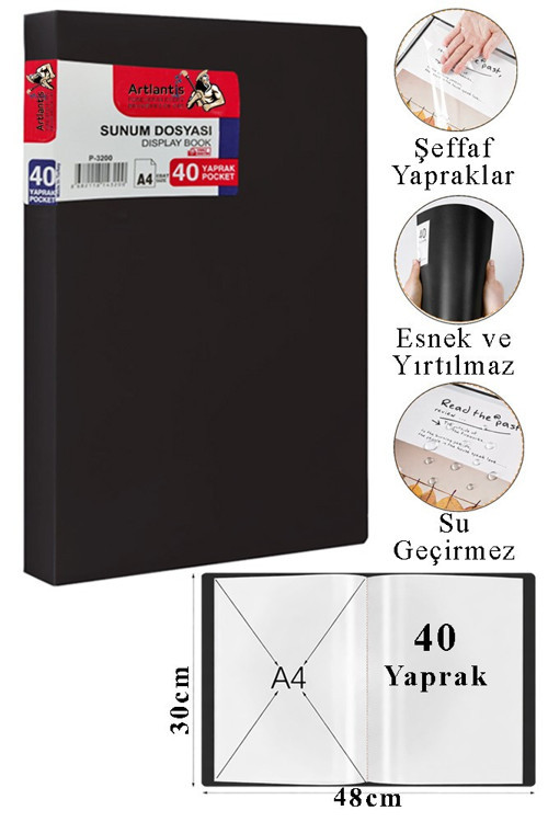 Sunum Dosyası 40 lı 1 Paket Poşet Dosyalı Katalog Dosyası 40 Poşetli Kendinden Dosya Plastik Kapaklı
