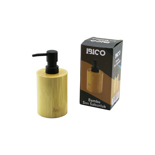 YUVARLAK AHŞAP BAMBU SIVI SABUNLUK SİYAH PLASTİK POMPA ÇAP: 8CM - Y: 11CM (4887)